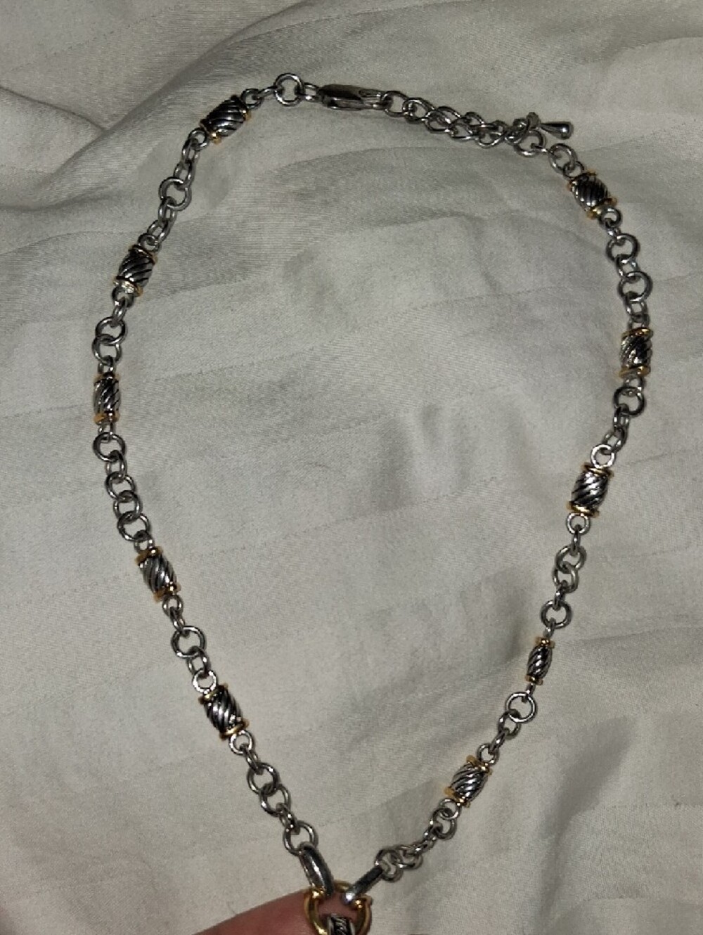 Two-Tone Silver & Gold Chain Necklace with Black Gem Pendant - Picture 4 of 5